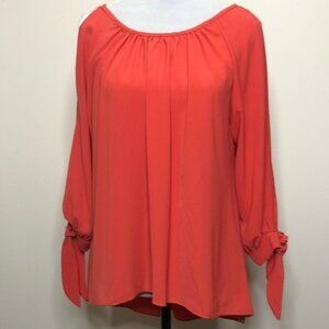 Tyche womens orange slit long sleeve blouse size medium